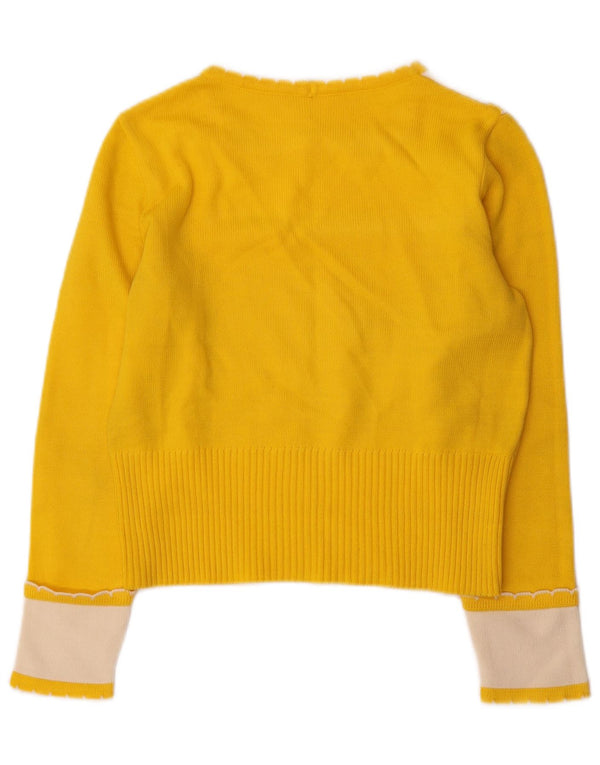 Vintage Womens Crop Boat Neck Jumper Sweater UK 10 Small Yellow Colourblock