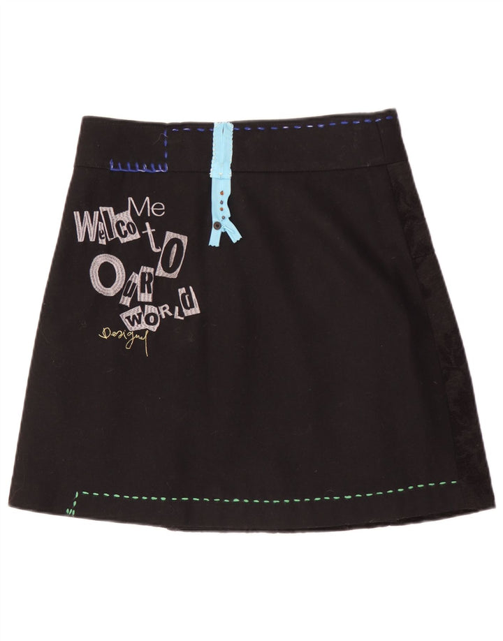 Desigual Kvinder grafisk A-linje nederdel EU 38 Medium W30 Sort Blomster