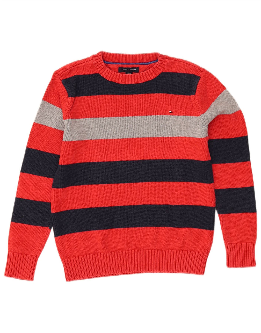 Tommy Hilfiger drenge sweater med rund hals 8-9 år Medium rød stribet