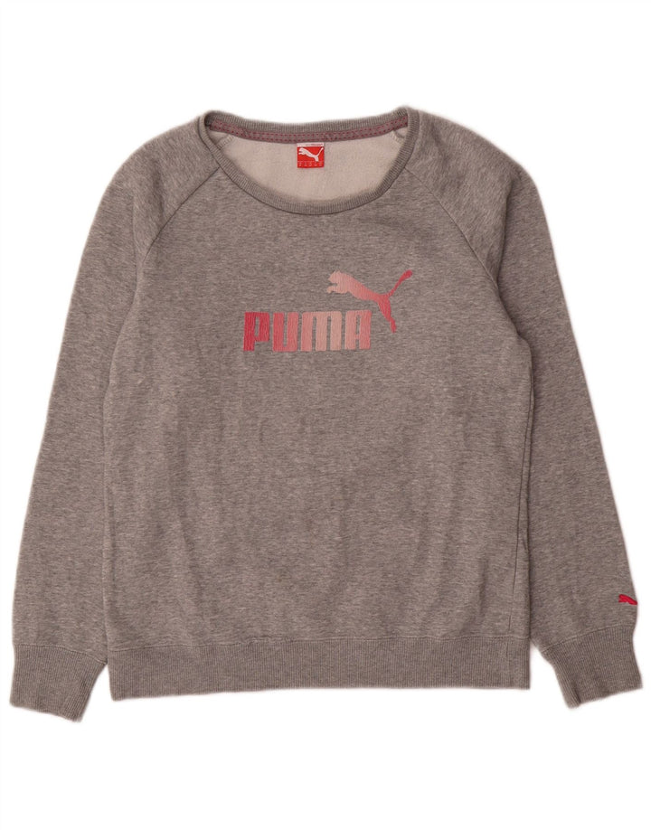 Puma Graphic Sweatshirt Jumper UK 12 Medium Grey Flecked Bomuld