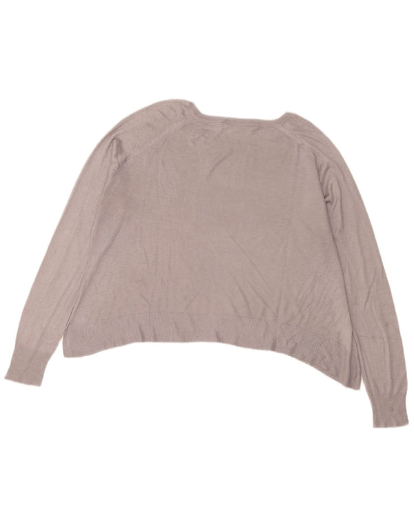 ZARA Womens Crop Oversized Boat Neck Jumper Sweater UK 14 Medium Grey