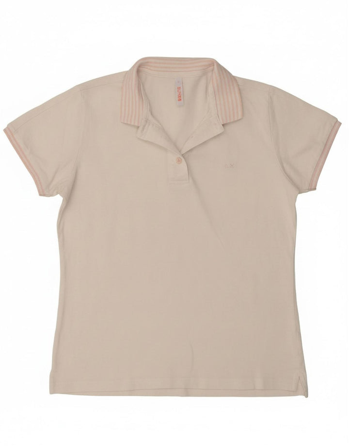 SUN68 Womens Polo Shirt UK 14 Large White Cotton