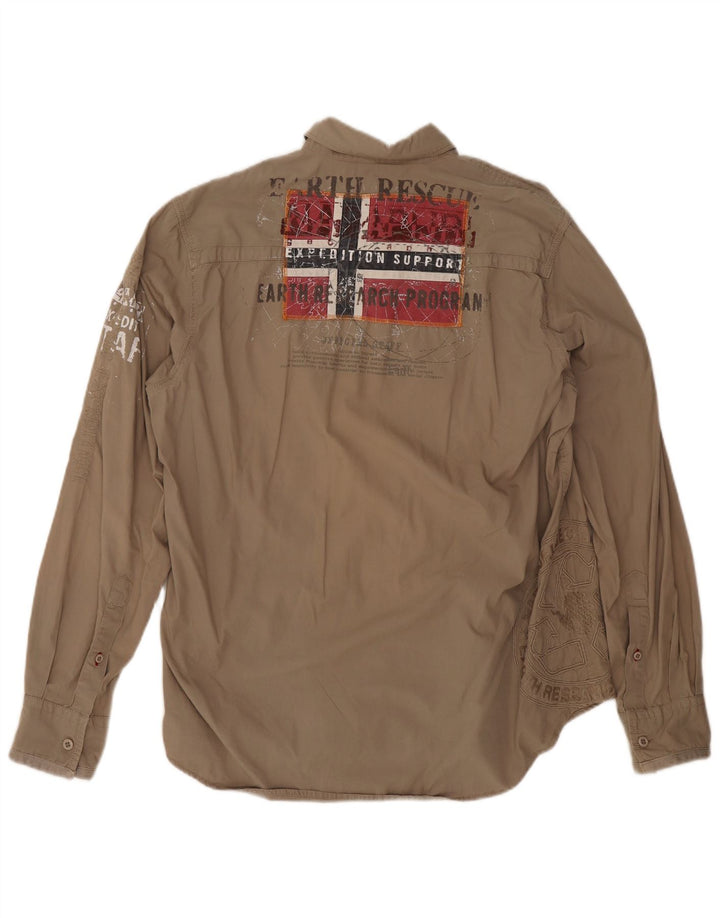 Napapijri Herre grafisk skjorte XL Khaki Bomuld
