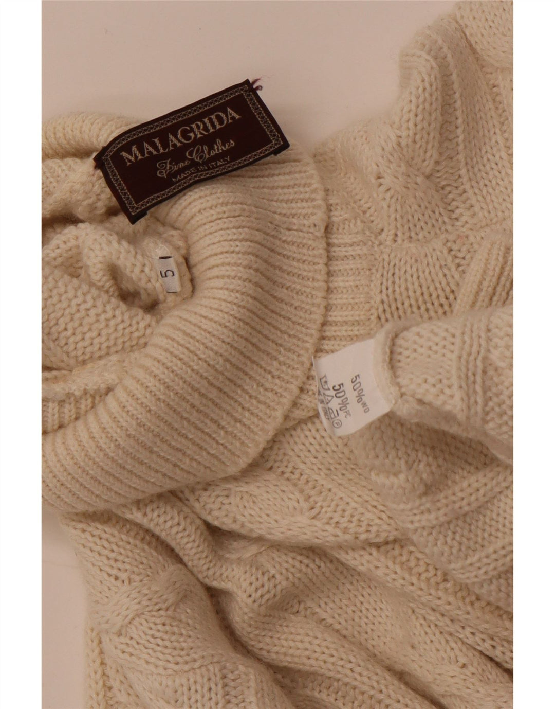 MALAGRIDA Herre rullehals sweater stor beige bomuld