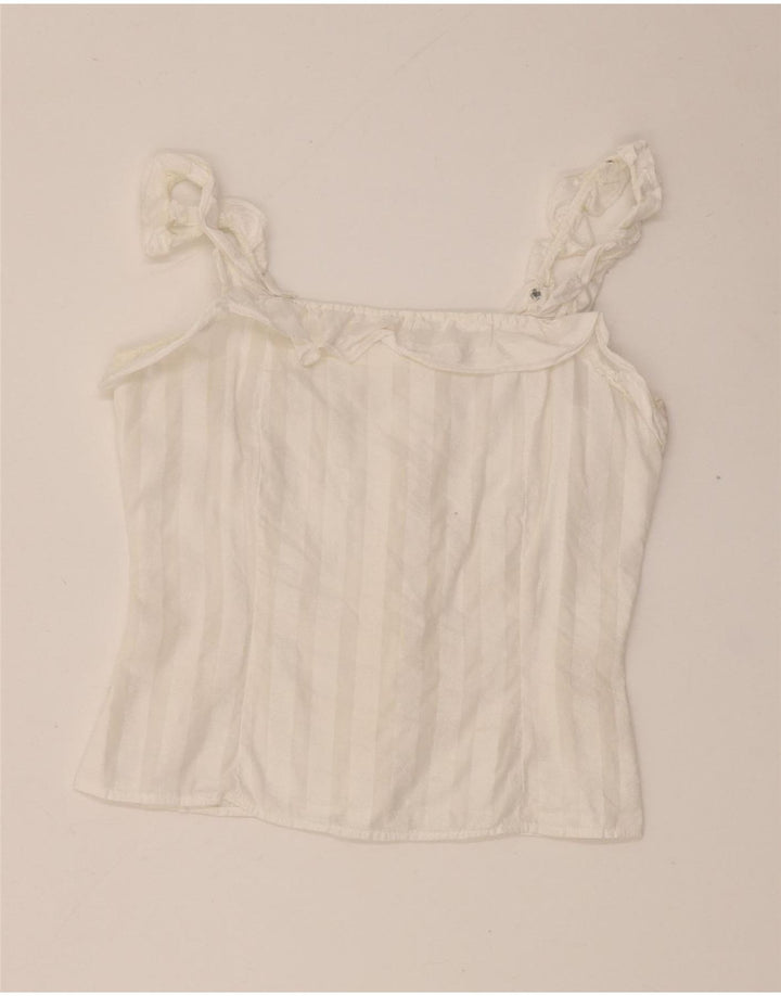 Vintage Dame Crop Cami Top UK 4 XS Hvidstribet