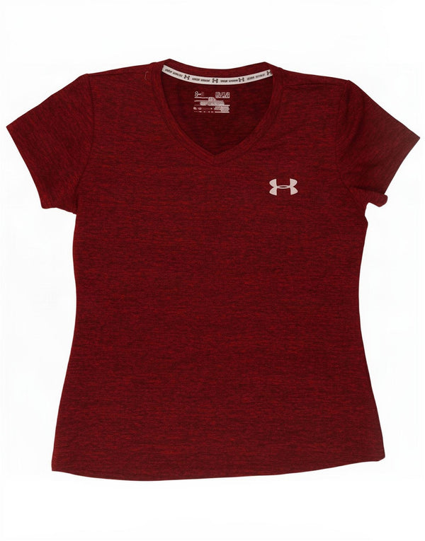 Under Armour Womens Heat Gear T-Shirt Top UK 12 Medium Burgundy Flecked