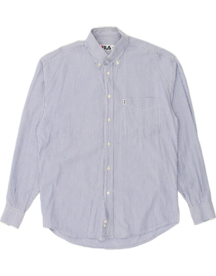 FILA Mens Shirt Medium Blue Pinstripe Cotton Vintage Fila and Second-Hand Fila from Messina Hembry 