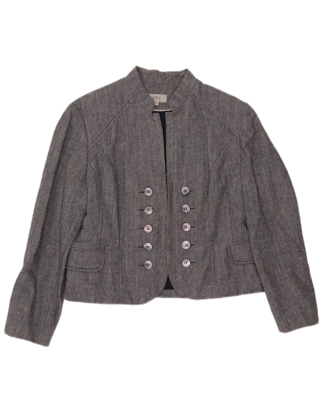 Marks & Spencer Dame Crop Double Breasted Blazer Jacket UK 18 XL Grå