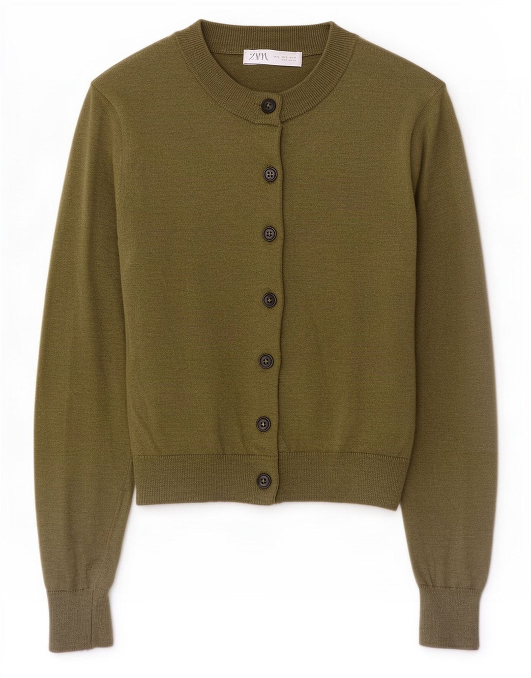 Zara Womens Crop Cardigan Sweater UK 10 Small Khaki Polyamide