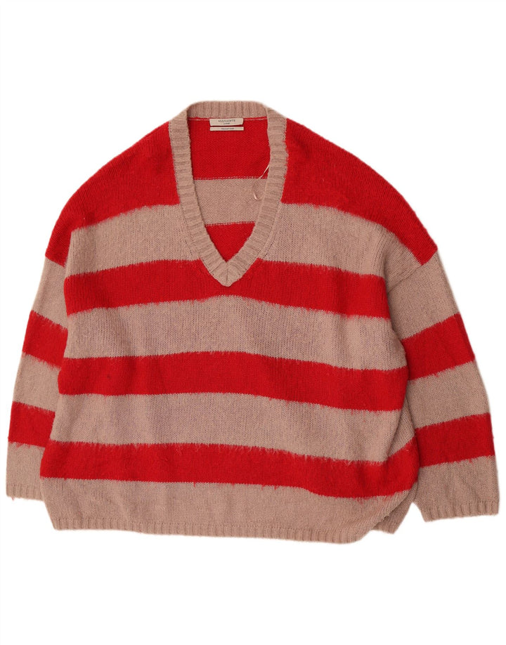 All Saints Herre Oversized V-hals sweater Stor rød stribet akryl