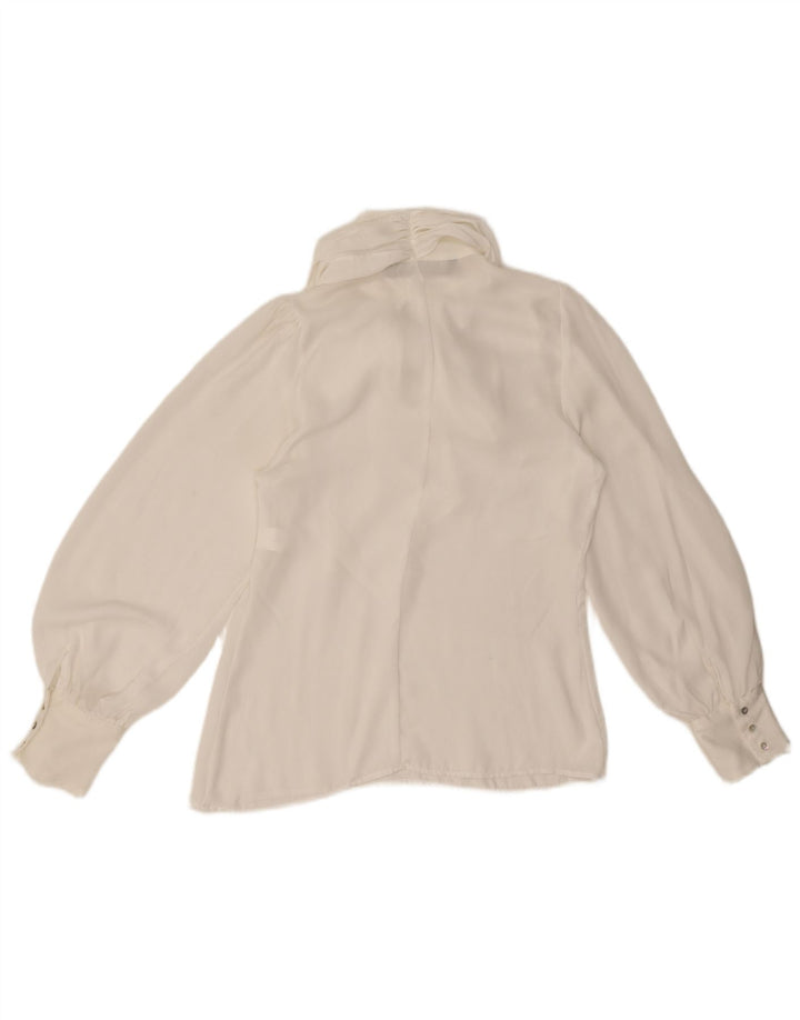 Zara Damesløjfe Langærmet bluse Top UK 6 XS Hvid Polyester