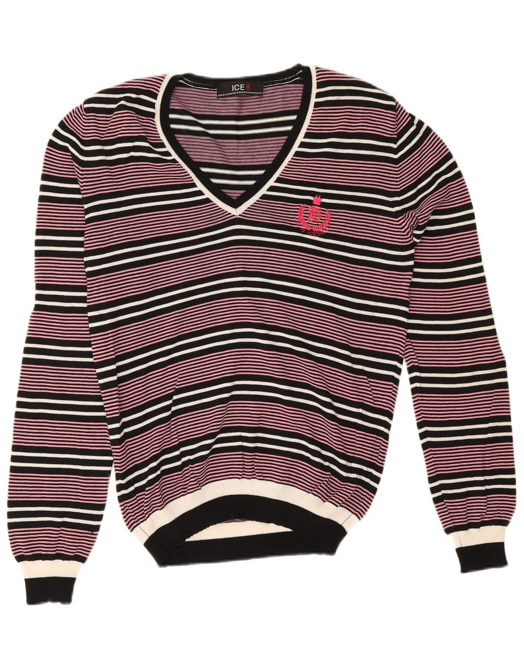 Iceberg Herre V-hals sweater Lille Pink Stribet Bomuld