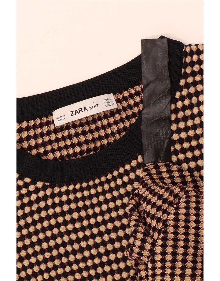 Zara Womens Crop Crew Neck Jumper Sweater UK 12 Medium Brown Stribet