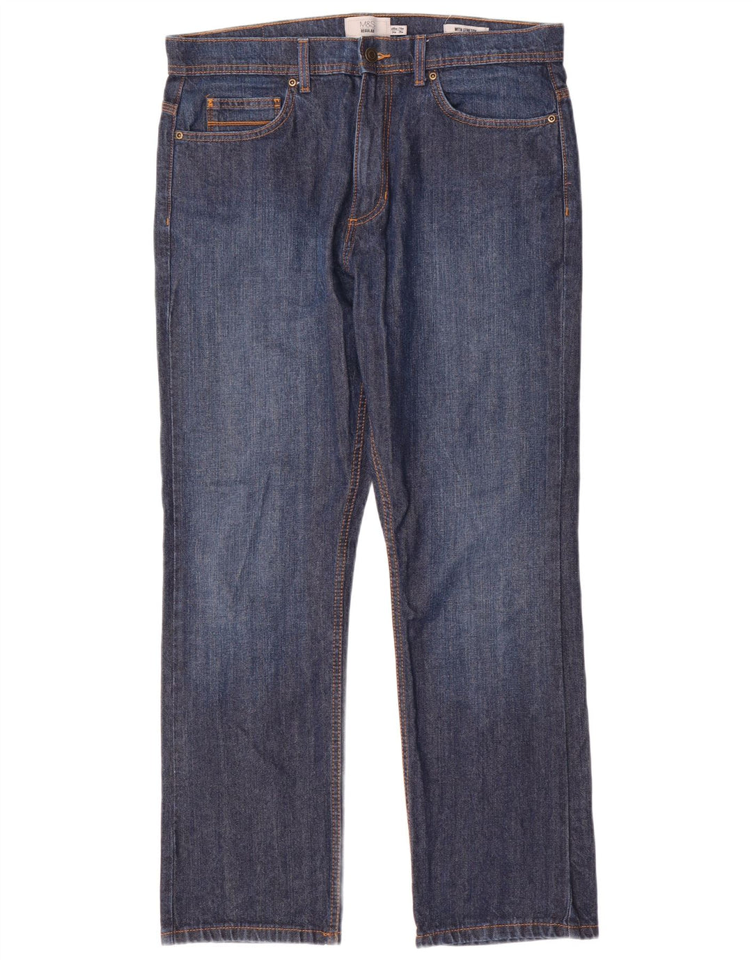 Marks & Spencer Herre Regular Straight Jeans W34 L29 Blå Bomuld