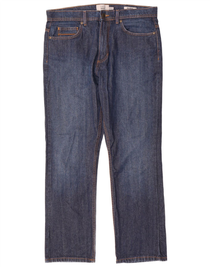Marks & Spencer Herre Regular Straight Jeans W34 L29 Blå Bomuld