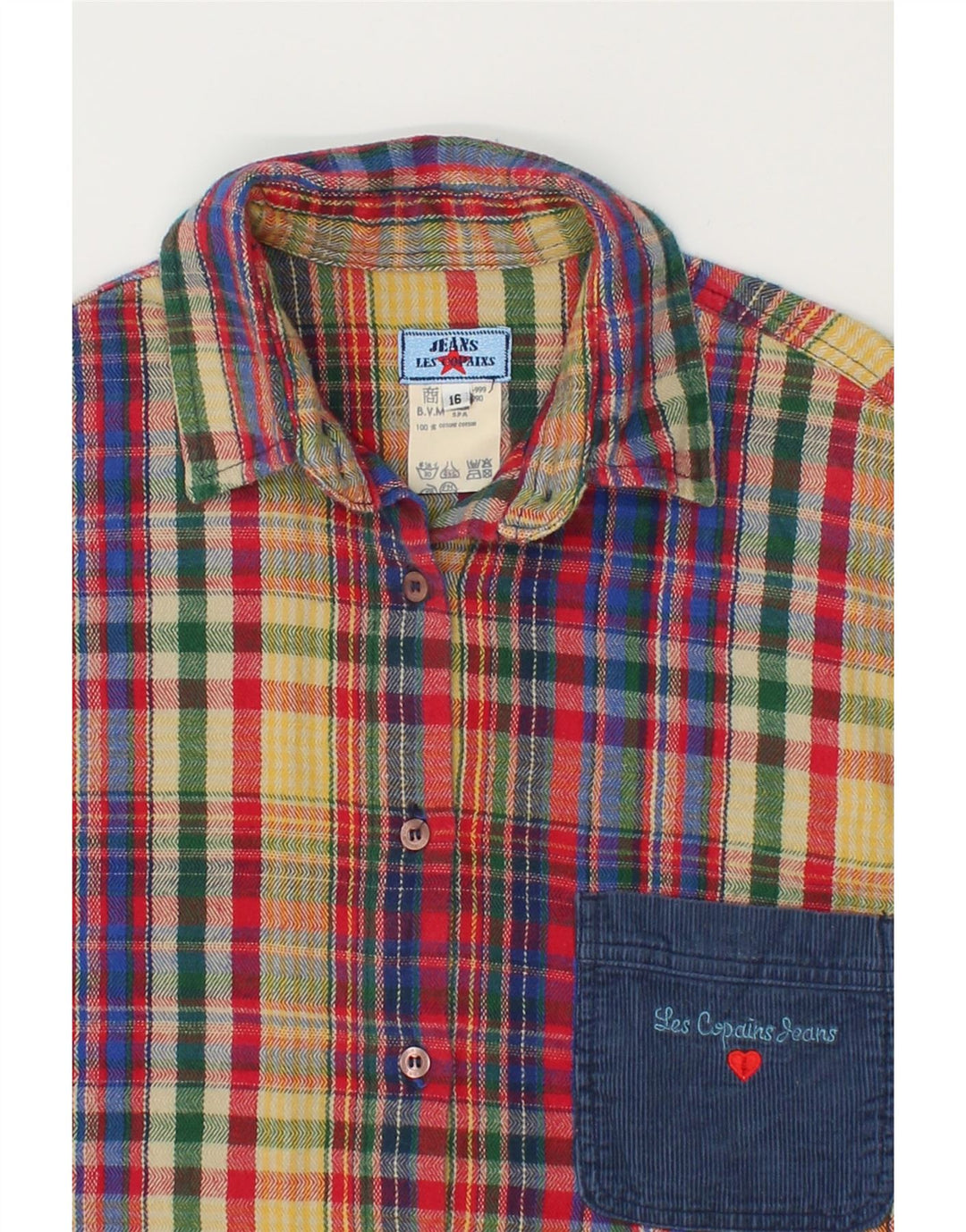 LES COPAINS Boys Flannel Shirt 15-16 Years Multicoloured Check Cotton Vintage Les Copains and Second-Hand Les Copains from Messina Hembry 