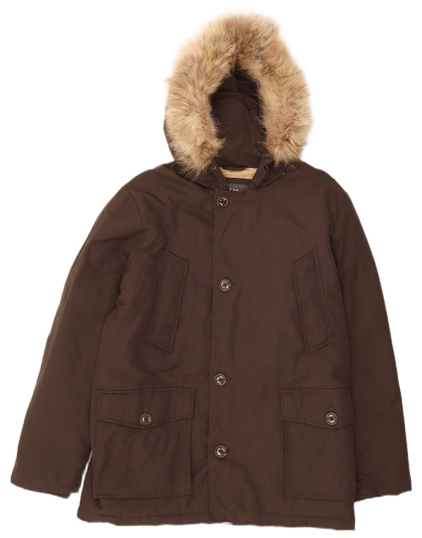 Slam Mens Hooded Padded Parka Jacket UK 38 Medium Brown Nylon