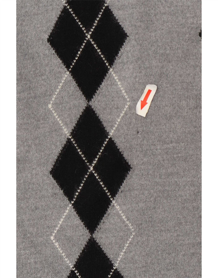 Vintage Dame Roll Neck Jumper Sweater UK 14 Medium Grey Argyle/Diamond