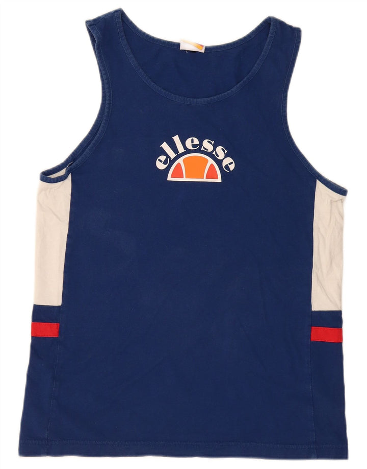 Ellesse Kvinders Grafisk Vest Top UK 14 Medium Blue Colourblock Bomuld