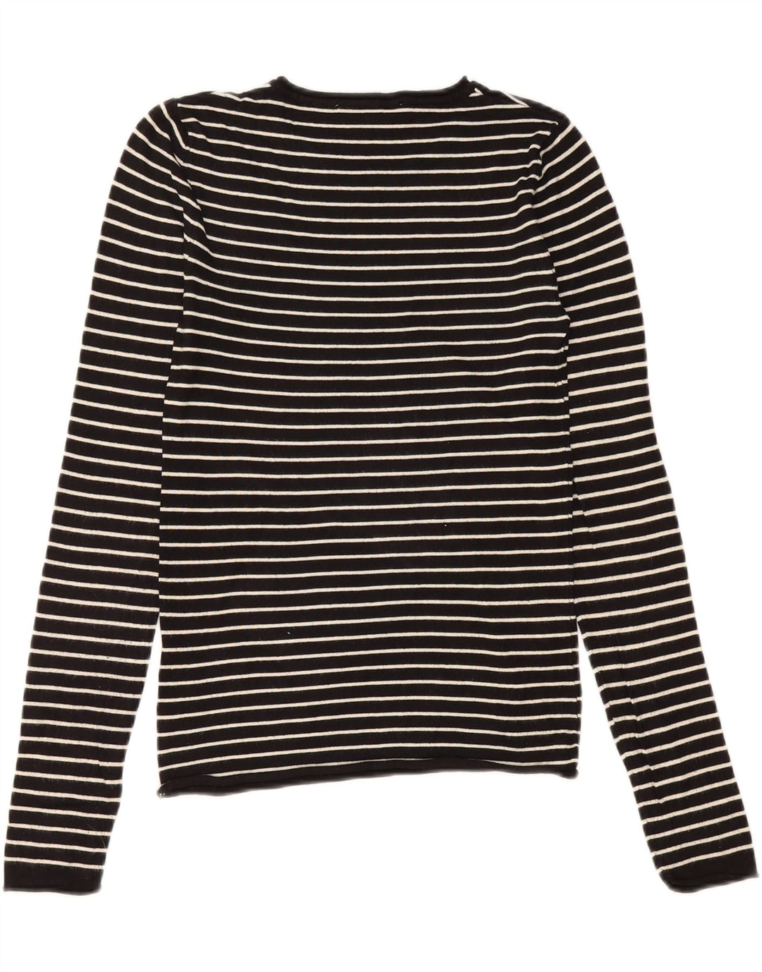 ZARA Womens Crew Neck Jumper Sweater UK 12 Medium Black Striped Viscose Vintage Zara and Second-Hand Zara from Messina Hembry 