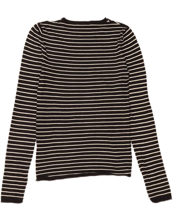 ZARA Womens Crew Neck Jumper Sweater UK 12 Medium Black Striped Viscose Vintage Zara and Second-Hand Zara from Messina Hembry 