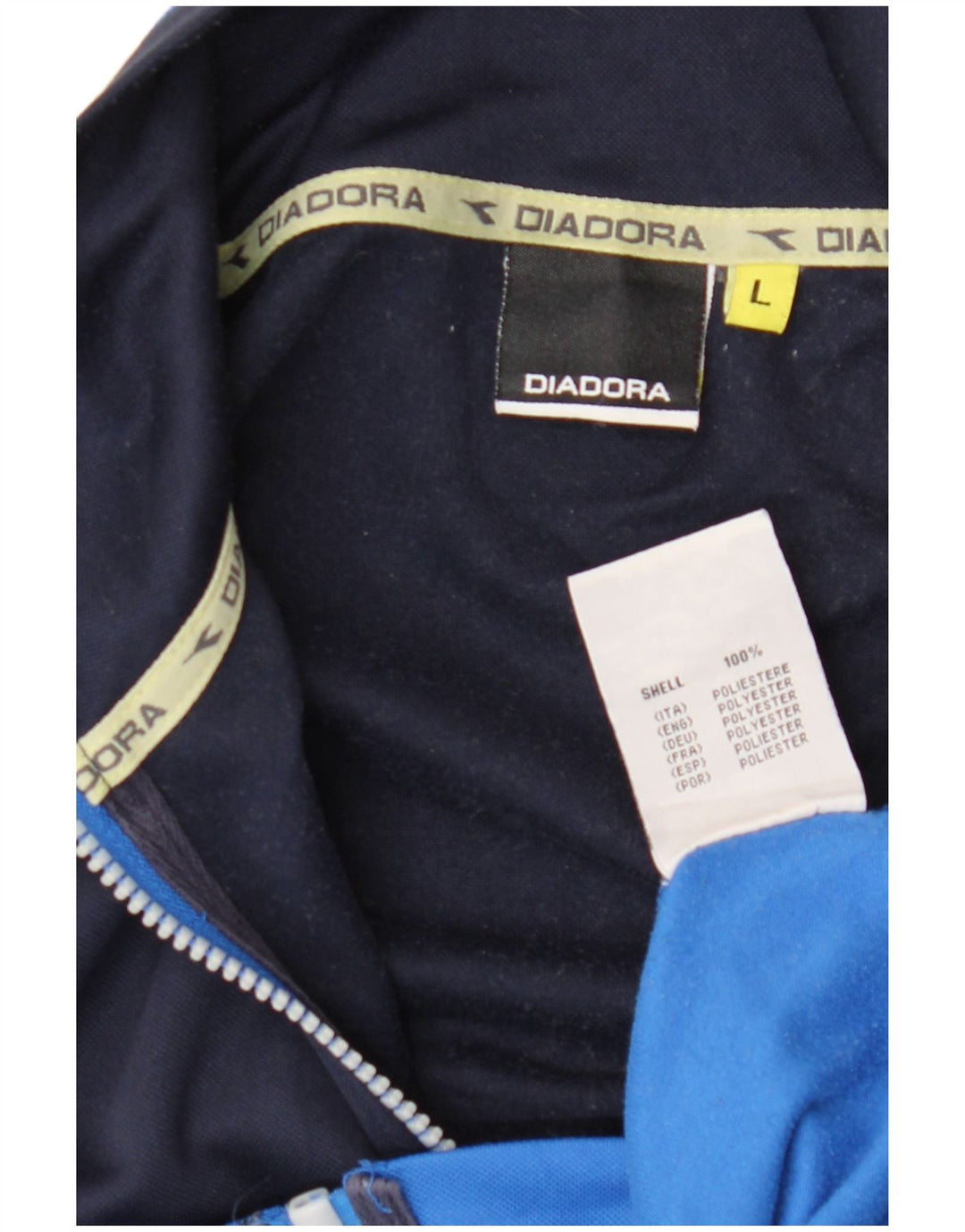 DIADORA Womens Tracksuit Top Jacket UK 16 Large Blue Colourblock Polyester