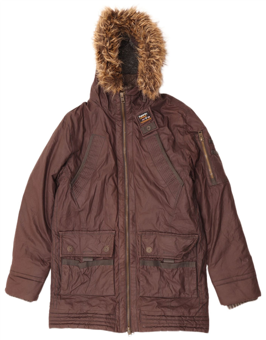 Superdry Parkajakke med normal pasform med hætte til mænd 2XL brun bomuld