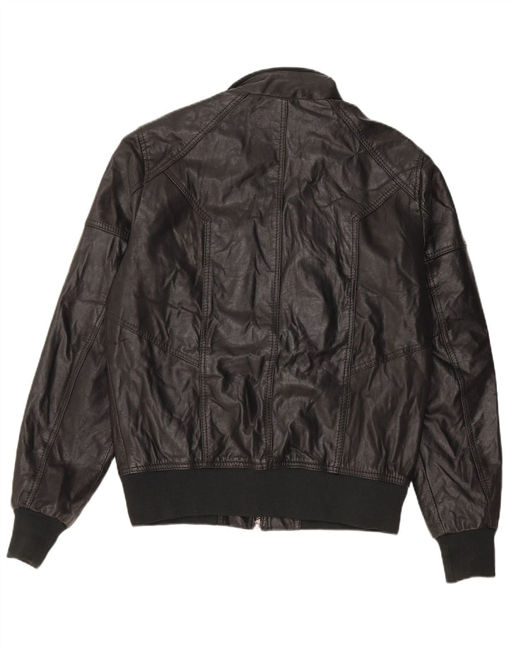 Jack & Jones Herre Læder Bomber Jacket UK 36 Lille sort læder