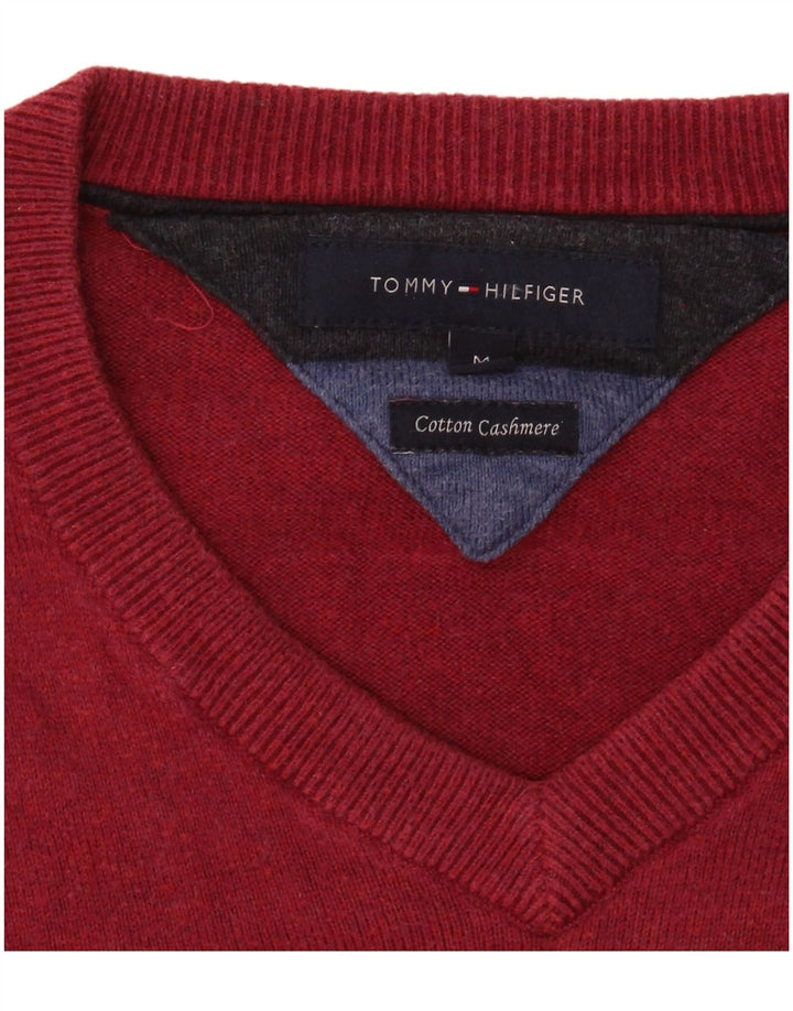 TOMMY HILFIGER Mens V-Neck Jumper Sweater Medium Red Cotton
