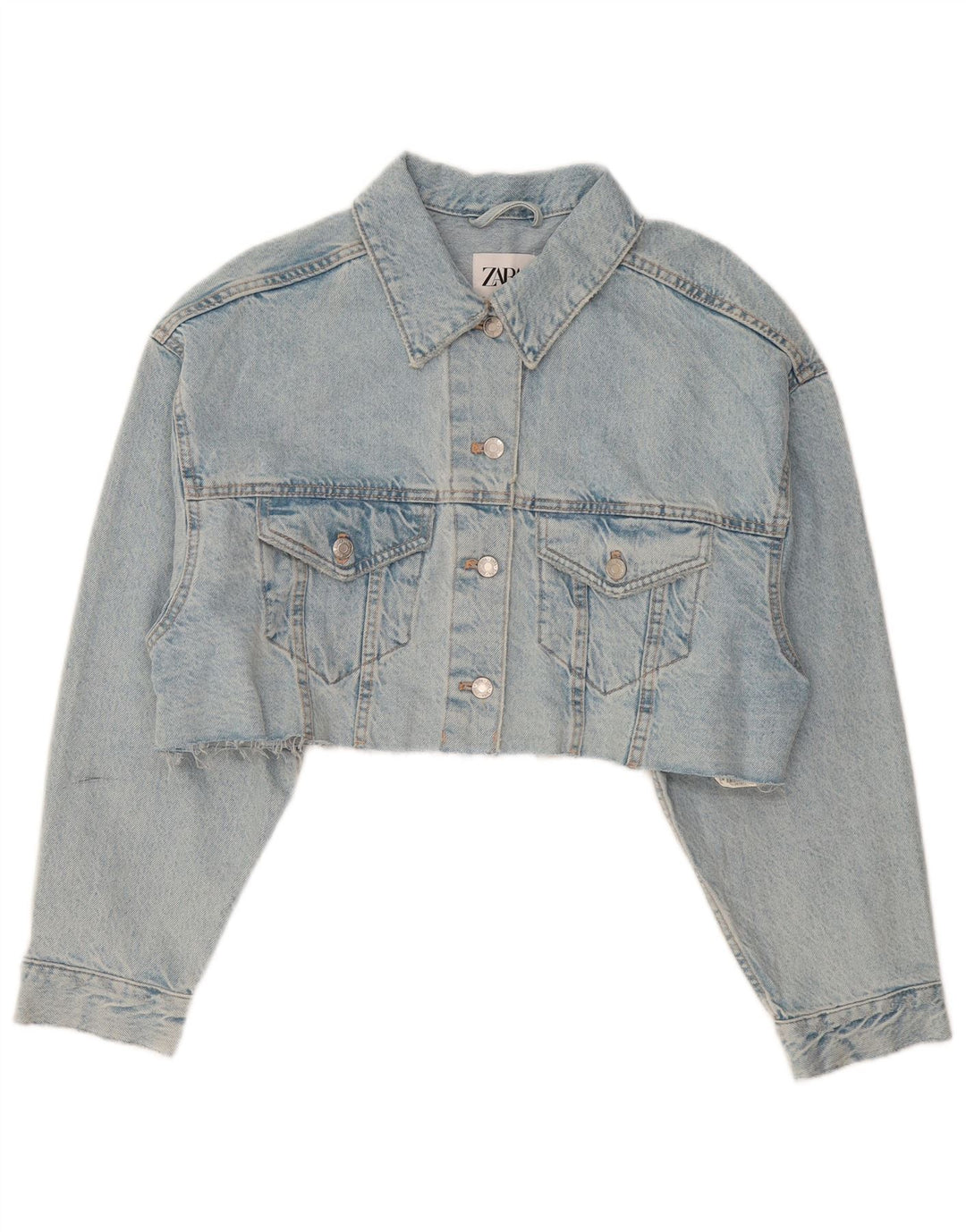 ZARA Dame Oversized Crop Denim Jacket UK 14 Medium Blue Cotton