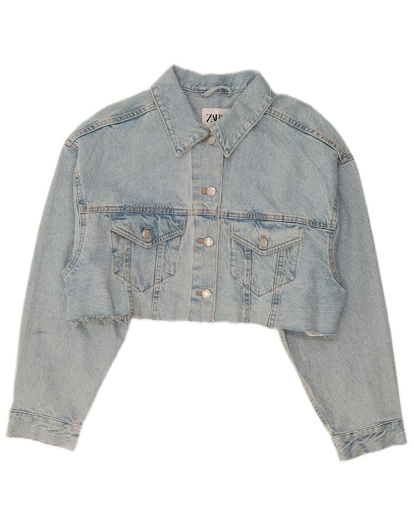 ZARA Dame Oversized Crop Denim Jacket UK 14 Medium Blue Cotton
