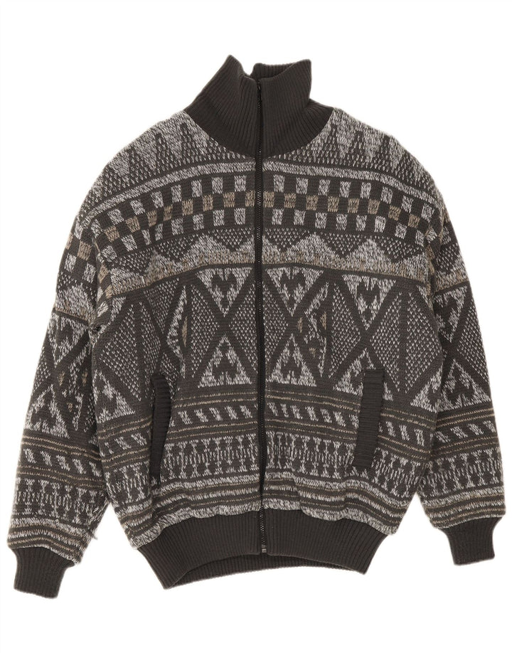 Vintage Strik Bomber Jacket IT 52 XL Grå Fair Isle Polyacryl