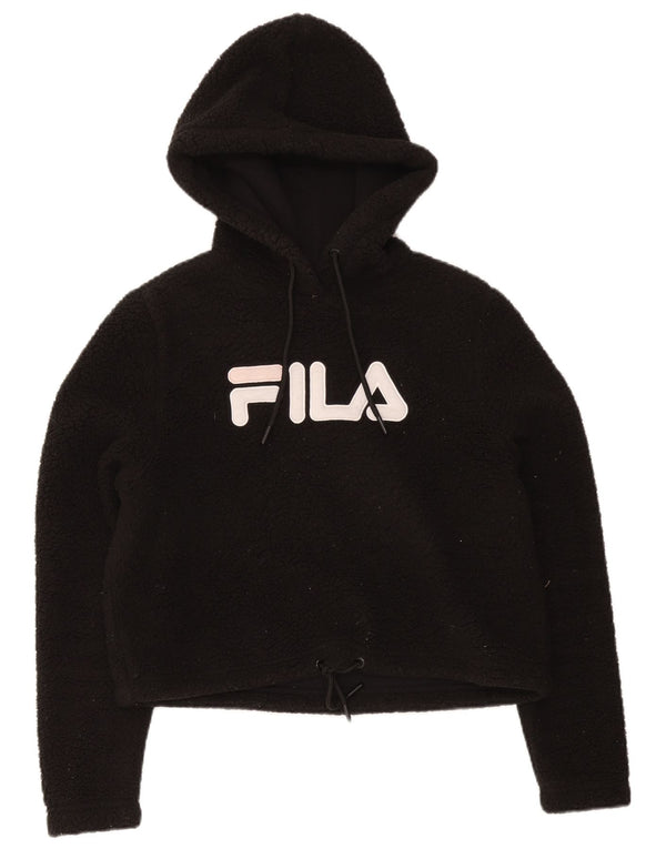 Fila Dame Oversized Fleece Grafisk Hoodie Jumper UK 10 Small Black