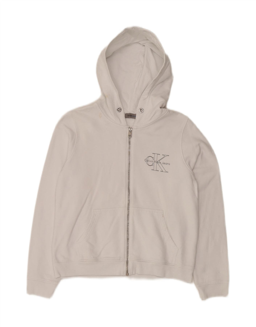 CALVIN KLEIN JEANS Grafisk hættetrøje med lynlås til kvinder UK 10 Small White