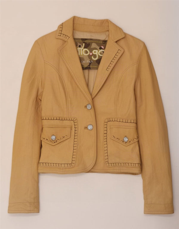 Vintage dame 2-knaps læder blazerjakke IT 42 Medium Beige