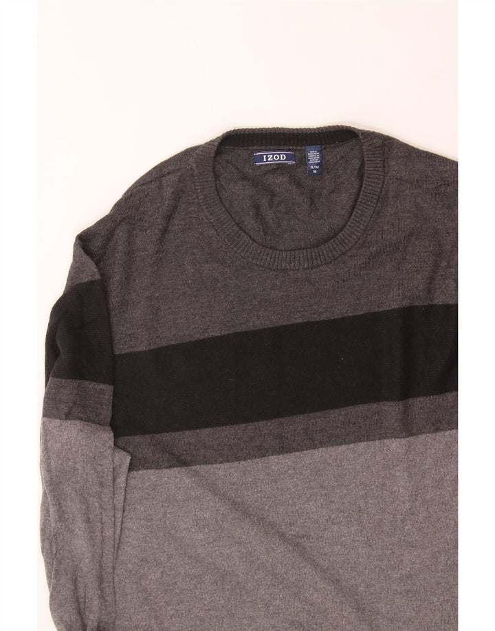 IZOD Mens Crew Neck Jumper Sweater XL Grey Colourblock Cotton Vintage Izod and Second-Hand Izod from Messina Hembry 