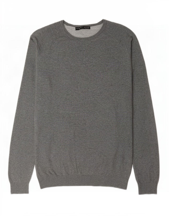 Zara Herre sweater med rund hals XL Grå bomuld
