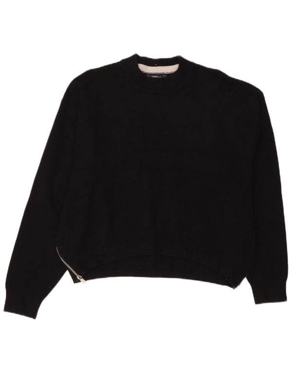 Zara Womens Crew Neck Jumper Sweater UK 14 Medium Black Viscose
