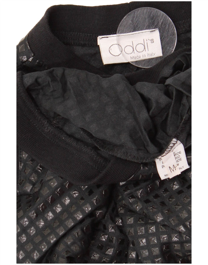 Vintage dameskjortebluse UK 12 Medium Sort geometrisk polyamid