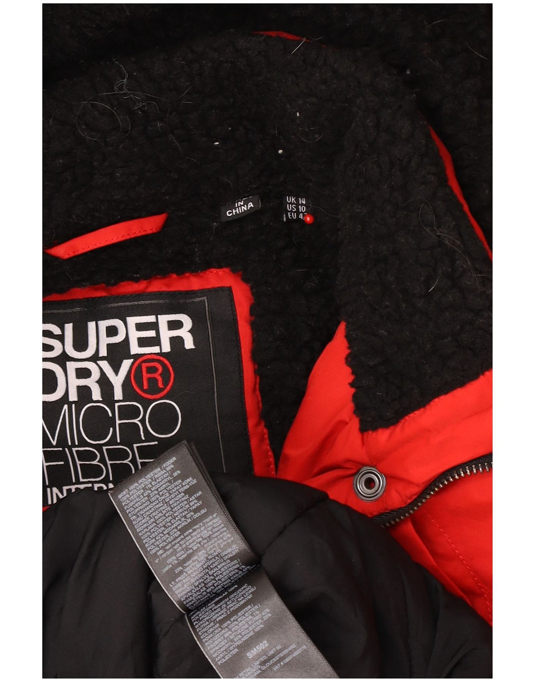 Superdry Parkajakke med hætte til kvinder UK 14 Stor rød polyester