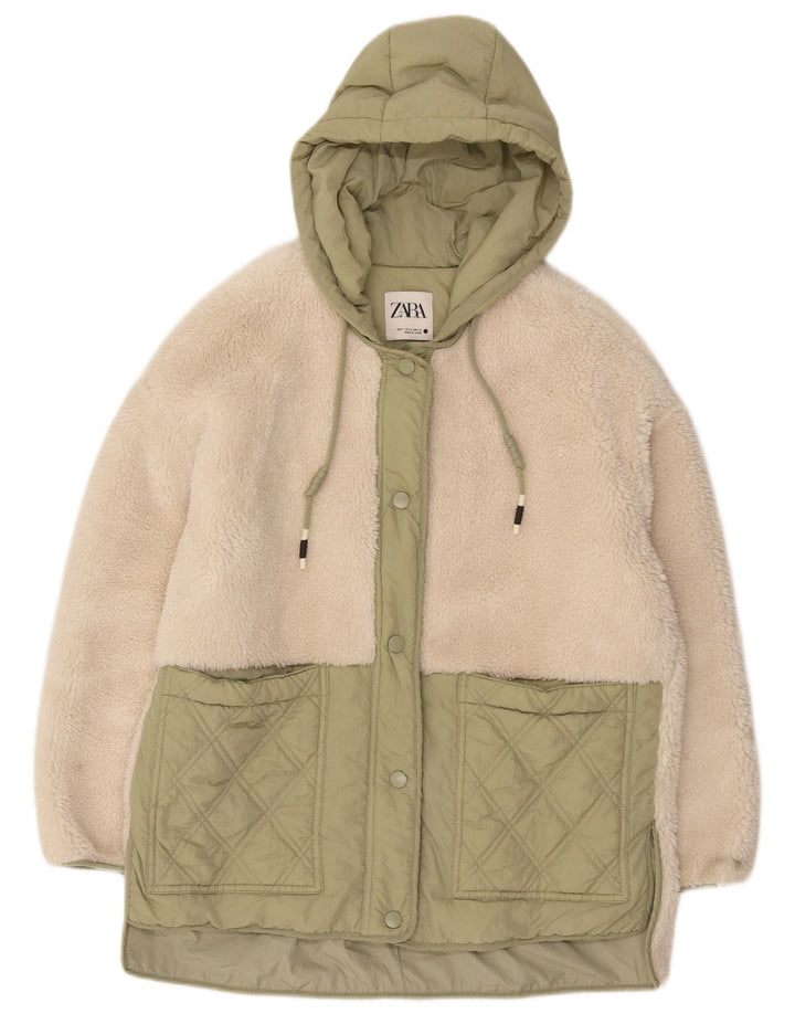 Zara Dame Oversized Hooded Windbreaker Jacket UK 10 Small Off White