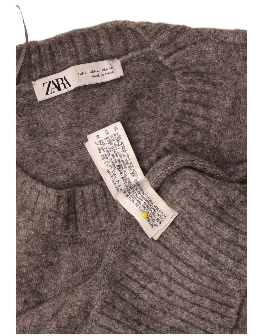 Zara Womens Oversized Crew Neck Jumper Sweater UK 16 Large Grå Akryl