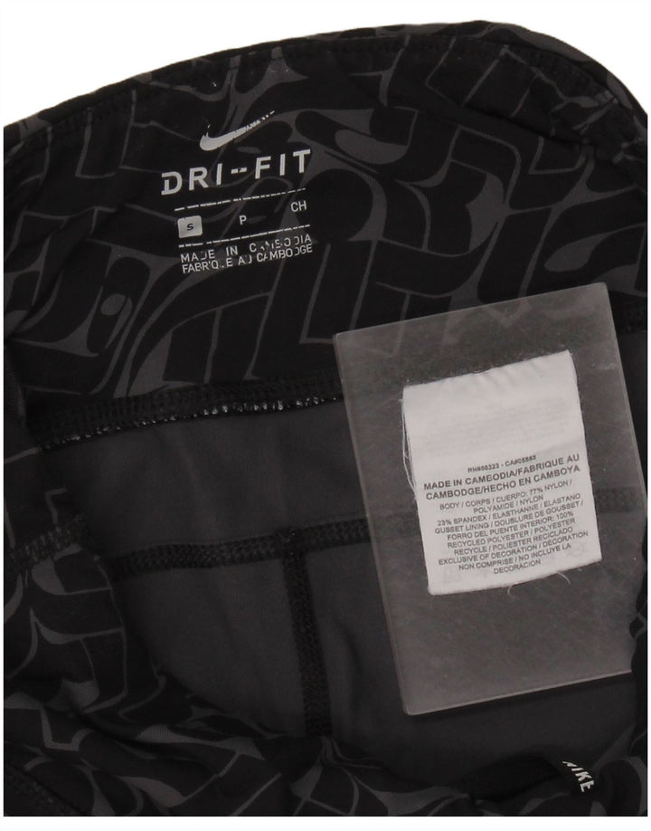 NIKE Dame Dri Fit Leggings UK 8 Lille sort geometrisk nylon
