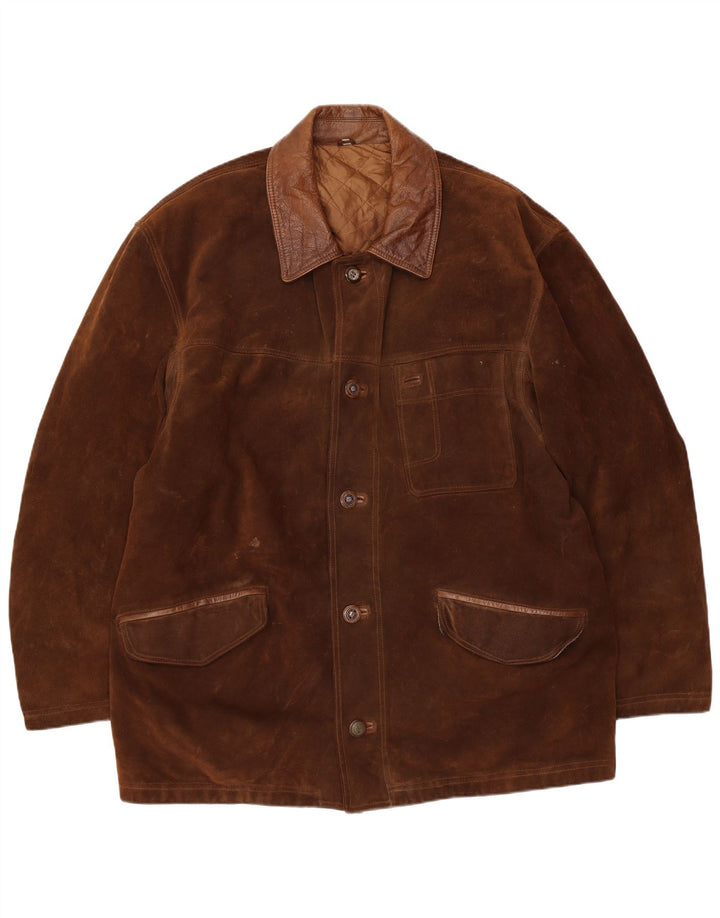 Vintage herre ruskindsjakke IT 54 2XL brunt læder