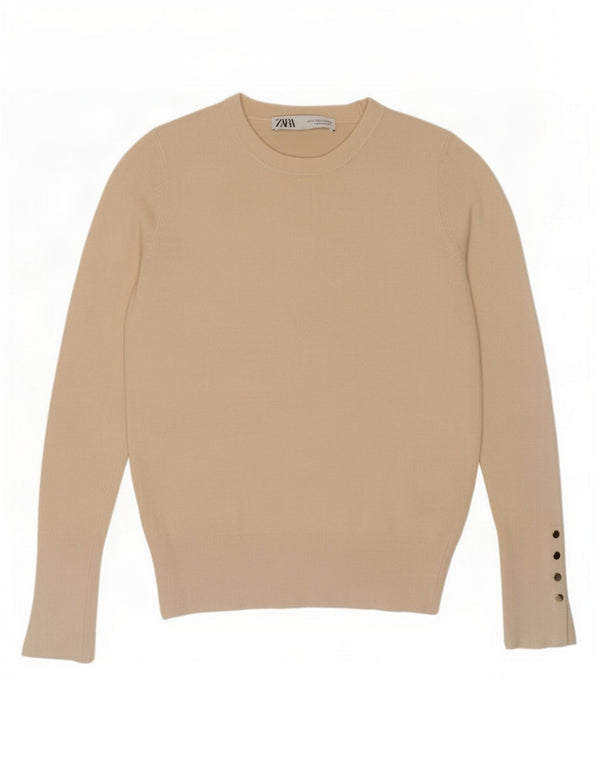 Zara Womens Crew Neck Jumper Sweater Small Beige Viscose