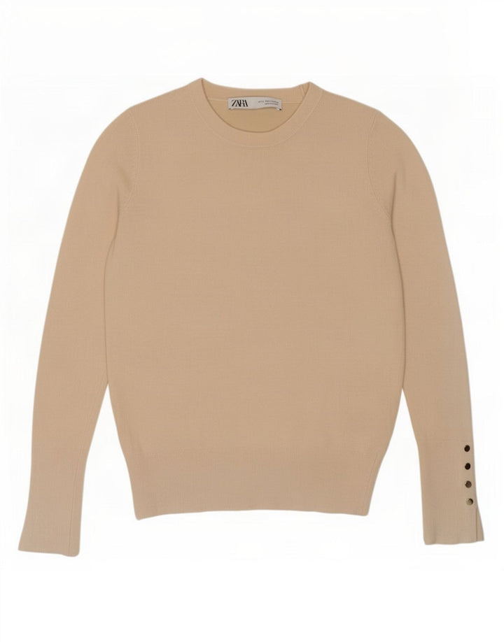Zara dame sweater med rund hals, lille beige viskose