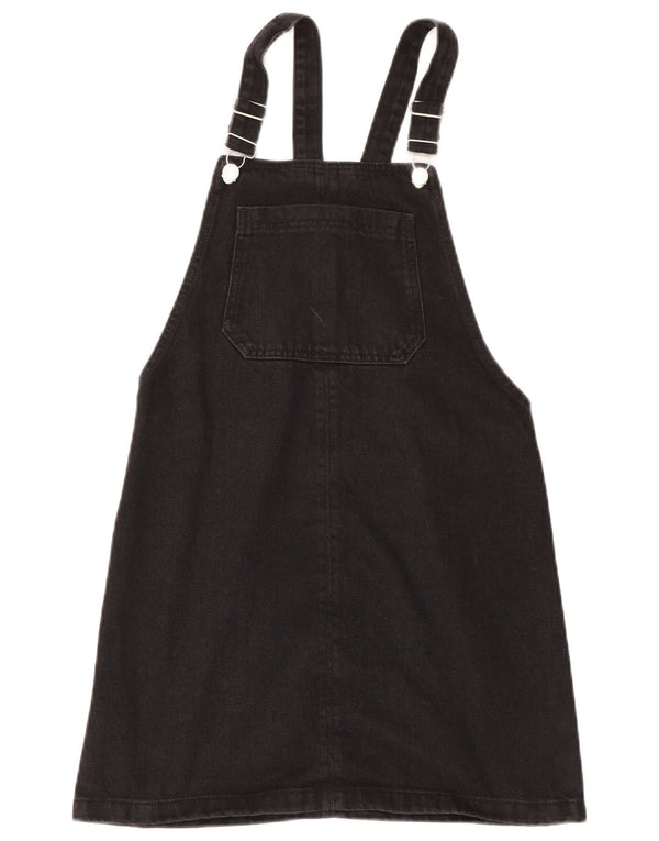 Topshop Dame Denim Dungaree Dress UK 8 Small Black Polyester