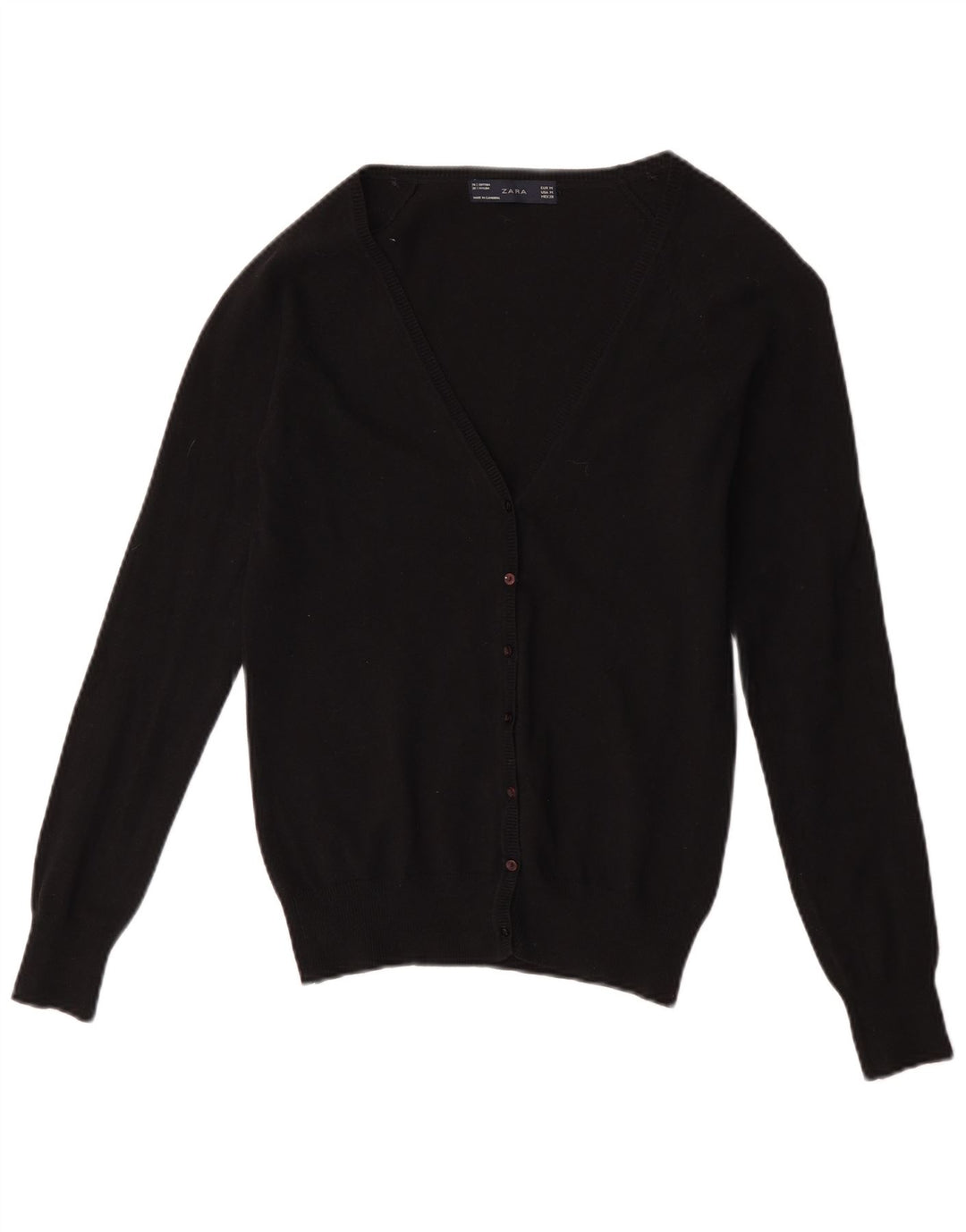 Zara Dame Cardigan Sweater UK 12 Medium Sort Bomuld