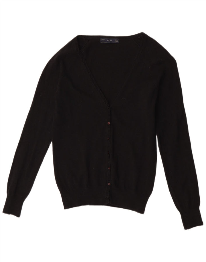 Zara Dame Cardigan Sweater UK 12 Medium Sort Bomuld