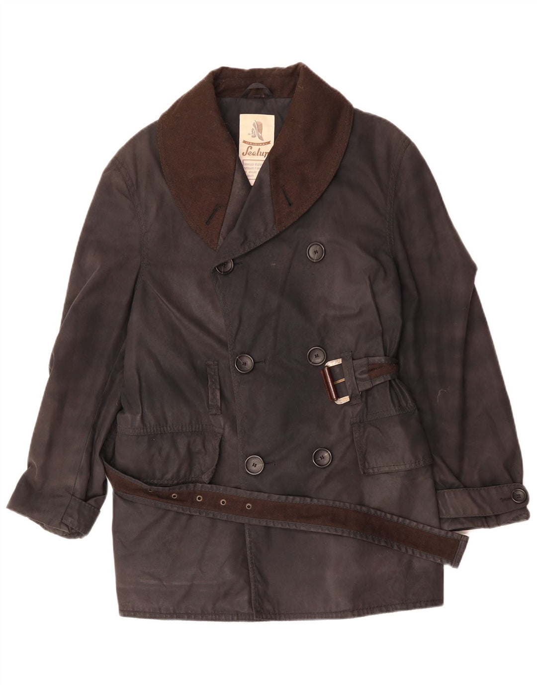 Sealup Herre Double Breasted Coat UK 38 Medium Sort Bomuld